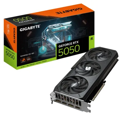 Immagine prodotto di GIGABYTE GeForce RTX 5050 GAMING OC 8G Graphics Card - 8GB GDDR6. 128bit. PCI-E 5.0. 2632MHz Core Clock. 2 x DP. 2 x HDMI. NVIDIA DLSS 4. GV-N5050GAMING OC-8GD