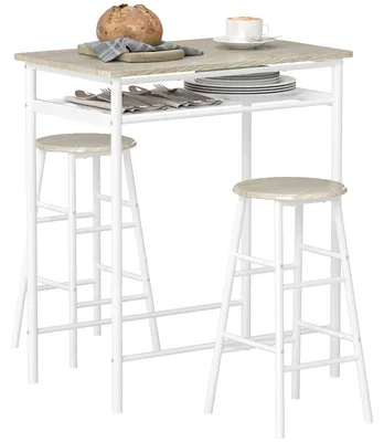 Produktbild von HOMCOM Bartisch Set 3-teilig Esstisch mit 2 Barhocker Stehtisch Barhocker Stahl
