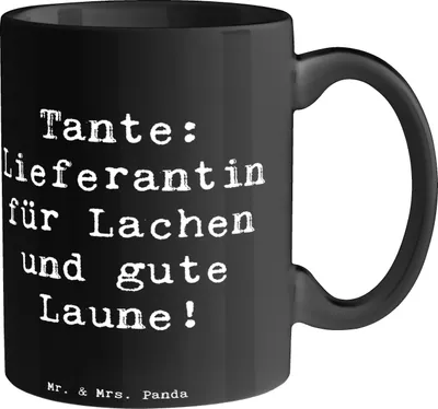 Produktbild von Mr. & Mrs. Panda Kaffeetasse Spruch Tante Lieferantin - Schwarz - Geschenk, Neffe, Nichte, Verwandtschaft, Teetasse, Bedruckte Tasse, Pott, Jubiläen, Geschenke, Freude