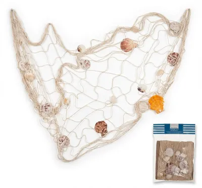 Image de Filet de pêche, décoré de coquillages - Décoration murale maritime - 100 x 200 cm