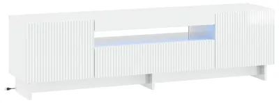 Image de Meuble TV LED, blanc brillant, en panneaux de particules
