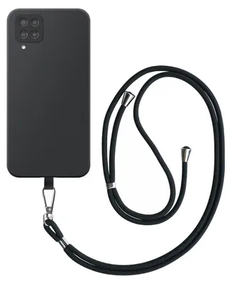 Image de Coque pour téléphone Samsung Galaxy M12 avec cordon noir détachable - Coque arrière flexible en silicone TPU avec cordon noir - Noir - Smartphonics