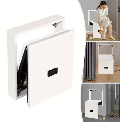 Produktbild von Faltbarer Wandhocker - Faltbarer Sitzhocker - Wandstuhl - Schuhhocker - Kompakter Hocker - Weiß