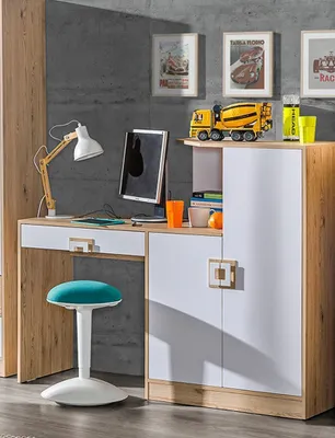 Produktbild von Kinderzimmer - Schreibtisch Fabian 11, Farbe: Eiche Hellbraun / Weiß - 120 x 150 x 50 cm (H x B x T)