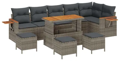 Image de Ensemble de canapé de jardin 10 pcs Gris polyrotin