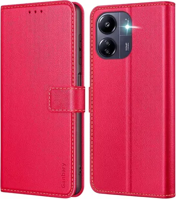 Produktbild von Handyhülle für Xiaomi Redmi 13C - Leder Klapphülle mit Kartenfächern und Standfunktion, Rot