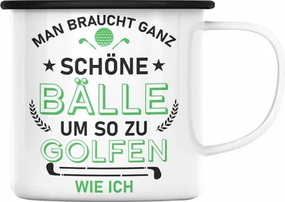 Produktbild von Trendation - Golf Emaille Tasse Golfer Geschenk Papa Vater Geschenkidee Golf Emaille Emaille Tasse mit Spruch (Schwarz)