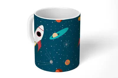 Produktbild von KitchenYeah® Tasse Kaffeetasse Kaffeebecher 350 ml Rakete - Weltraum - Kinder - Design Teetasse - Fototasse - Becher - Keramikbecher - Teebecher - Kaffeetasse - Bürotasse