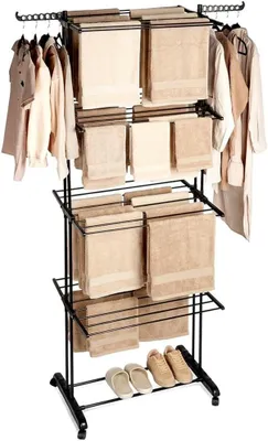 Produktbild von XXL-Wäscheständer mit 4 Ebenen, schwarz, auf Rollen, 74,5 x 64 x 225 cm