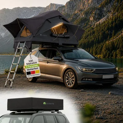 Zdjęcie produktu dla Juskys Autodachzelt Lago, 120 x 210 cm - Odporne na warunki atmosferyczne, z drabiną - czarne