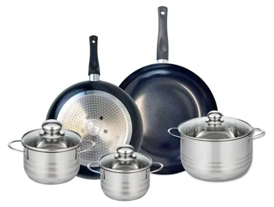 5-teiliges Kochtopf-Set, 28/32 cm Pfannen, 14/16/20 cm Töpfe, Edelstahl