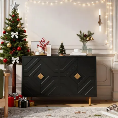 Image de Meuble de rangement - Armoire - Commode - Bibliothèque - Bureau à tiroirs - Autoportant - 4 portes et 4 tiroirs