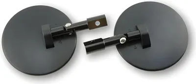 Two black motorcycle mirrors are shown against a white background.