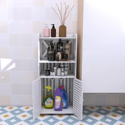 Obrázek produktu pro Úzká koupelnová skříňka, rozměry 40 x 25 x 90 cm, bílá, PVC