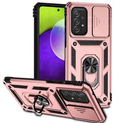 Immagine prodotto di Custodia per Samsung Galaxy A53 5G a doppio strato con copertura scorrevole per la fotocamera e supporto ad anello Rosa