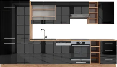 Produktbild von Küchenzeile Vicco Fame-Line Anthrazit Hochglanz/Goldkraft Eiche 355 cm ohne Arbeitsplatte, Model 38686