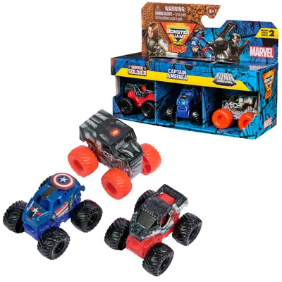 Image de Monster Jam : lot de 3 voitures Mini Jams Marvel – Soldat de l'Hiver, Captain America, War Machine