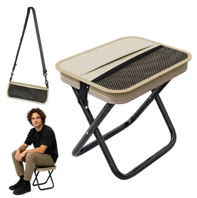 Productafbeelding van Kaki klapstoel, opvouwbaar en draagbaar, 28 x 26 x 26 cm, ideaal voor kamperen, wandelen en vissen, met draagtas, draagvermogen 150 kg