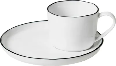 Produktbild von Broste Copenhagen Espressotasse mit Untertasse Salt S 100 ml Porzellan weiß schwarz
