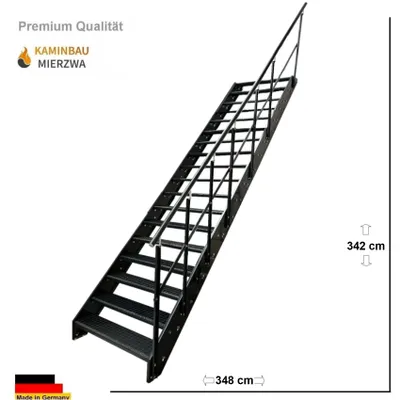 Produktbild von Wangen- Treppe Stahltreppe Gitterroststufen 18 Stufen mit Geländer Rechts komplett Anthrazit Breite 120 cm / Höhe: 342cm Außentreppe / Metalltreppe