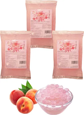 Produktbild von Bubble Tea Popping Boba Mix - 3 x 600g Pfirsich Boba Fruchtperlen - Glutenfrei Boba Perlen - Aktion: 1 Gratis 600g Packung