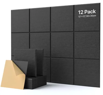 Zdjęcie produktu dla Panel akustyczny wygłuszający - Samoprzylepny - Poliester o wysokiej gęstości - 30 x 30 x 0,9 cm - 12 szt. - Czarny
