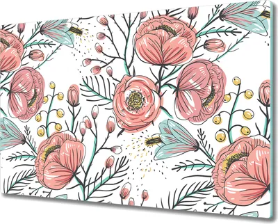 Produktbild von Glas Schneidebrett Herdabdeckplatten Schneideplatten - 80x52 cm - Bunte Blumen
