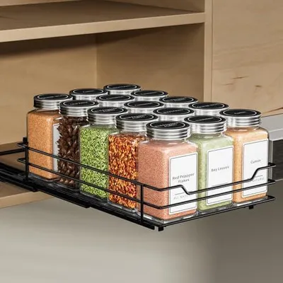 Produktbild von Ausziehbares Gewürzregal Für Schrank, Gewürzregal Schwarz, Gewürz Organizer Ausziehbar, Schrank Organizer Platzsparend, Schrank Organizer Küche