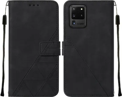 Produktbild von Galaxy S20 Ultra Hülle, Schlank Prägung Flip Leder Kartenfächer Schutzhülle mit Ständer für Samsung Galaxy S20 Ultra Schwarz