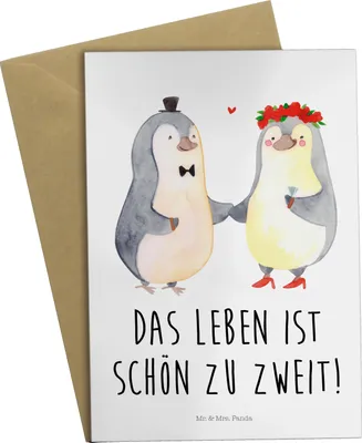Produktbild von Mr. & Mrs. Panda Glückwunschkarte Pinguin Heirat - Weiß - Geschenk, osterkarten, Braut, Verheiratet, Hochzeit, Klappkarte, hochzeitskarten, Freundin, Frau, Verliebt