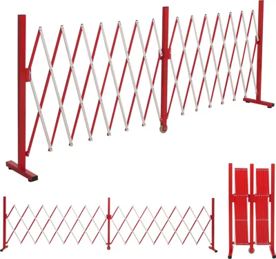 Zdjęcie produktu dla Aluminiowa krata odgradzająca HWC-B34, nożycowa kratka odgradzająca, rozsuwana 103x53-411cm ~ czerwono-biały