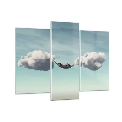 Produktbild von Bilder auf glas - 3 Teile - Wolken Hängematte Ruhe - 130x100cm - Glasbilder - Wandbilder - Bilder - zum Aufhängen bereit - Wanddekoration aus Glas - Glas Bilder - Wandbild auf Glas - GCB130x100-4373