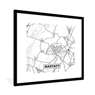Produktbild von MuchoWow® Gerahmtes Poster Rastatt - Karte - Stadtplan 40x40 cm - Poster mit Schwarzem Bilderrahmen Wandposter Rahmen Foto Bilder - Poster - Plakat im Rahmen