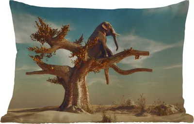 Produktbild von MuchoWow® Outdoor Kissen - Elefant - Baum - Natur - Wüste - 60x40 cm - Wetterfest - Lounge Kissen - Zierkissen - Kissen für Innenräume