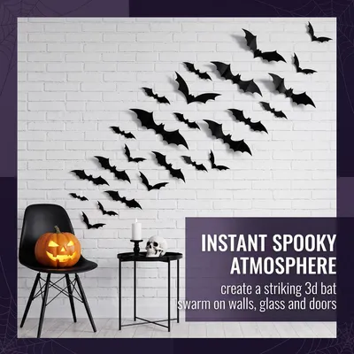 Obrázok produktu pre 120 kusov dekorácií netopierov na Halloween, 3D nálepky na Halloween a nálepky pavúkov na dekoráciu domu na Halloween