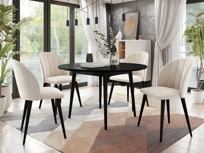 Obrázok produktu pre Okrúhly jedálenský stôl 120 cm so 4 stoličkami NOWEN 1 - čierny / béžový
