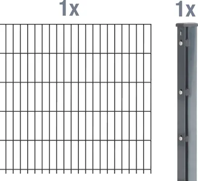 Produktbild von Alberts Doppelstabmatten-Anbauset 8-6-8, Matten 2,50 m, Höhe 1,03 m, Länge 2,5 m, anthrazit, Anbauset mit Zaunpfosten inkl. Abdeckleiste 60x40 mm