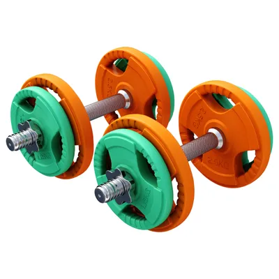Produktbild von GORILLA SPORTS® Kurzhantelset 20kg - 2er Set, 30mm, Gusseisen, Gummi Gripper, Gewichte 4x1,25kg / 4x2,5kg, mit Sternverschluss, Griff gerändelt - Hantelset, Kurzhanteln