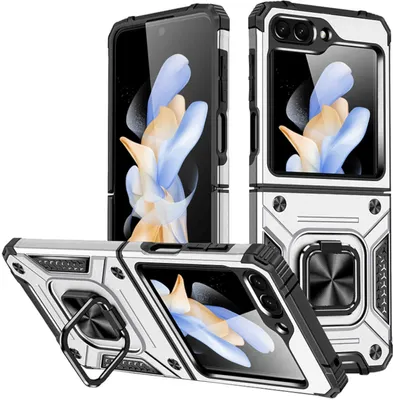 Immagine prodotto di Per Samsung Galaxy Z Flip5 5G Armor Magnet Ring Cover Custodia per telefoni cellulari argento