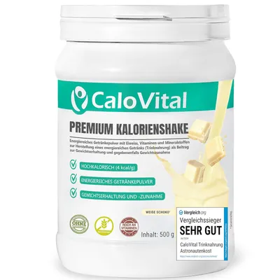 Produktbild von Trinknahrung hochkalorisch für Gewichtszunahme | Kohlenhydrate & Eiweiß als Kalorien Shake | Hochdosiert mit vielen Vitaminen Weiße Schokolade 500g