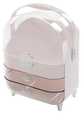 Produktbild von Schminkaufbewahrung - Kosmetik Organizer mit Schubladen - 2 Schubladen 27x17x36,5 cm - ABS Kunststoff - Pflegebox für Schminktisch und Pinsel - Weiß