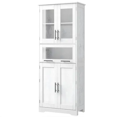 Productafbeelding van Hoge badkamerkast – voor badkamer en wasruimte – vrijstaande, smalle opbergkast met verstelbare legplanken – wit – 170 cm