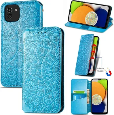 Produktbild von König Design Hülle kompatibel mit Samsung Galaxy A03 Kunstleder Handyhülle - Handy Case Blau