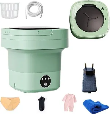 Produktbild von 8L Mini -Waschmaschine, faltbare Camping Mobile Machine Unterwäsche, Socken Kinderkleidung, Grün