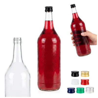 Zdjęcie produktu dla SuperButelki - Butelka szklana monopolowa 1l z zakrętką – do wódki, nalewek, bimbru, soków, alkohol, szkło bezbarwne, klasyczna, pojemność 1000 ml