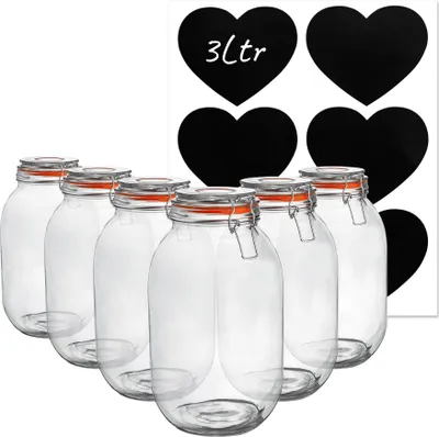 Produktbild von Vorratsgläser aus Glas mit Herzetiketten – 3 l – transparent – ??6 Stück