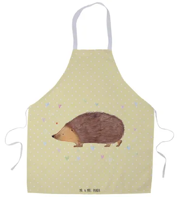Produktbild von Mr. & Mrs. Panda Küchenschürze Igel Herzen - Gelb Pastell - Geschenk, Arbeitsschürze, Kuss, Lustige Sprüche, Kochschürze, Schürze, Küchenzubehör, Grillschürze, Liebe