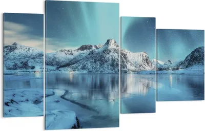 Produktbild von Bild auf Leinwand - Leinwandbild - 4 Teile - Morgendämmerung Polar Berge - 120x70cm - Wand Bild - Wanddeko - Wandbilder - Leinwanddruck - Bilder - Wanddekoration - Leinwand bilder - DL120x70-4196