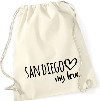 Produktbild von Huuraa Turnbeutel San Diego my love 12 Liter Natural Baumwolle Rucksack Geschenkidee