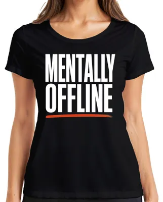 Productafbeelding van "Mentally Offline" - Grappige spreuk, voor introverten, sarcastische opdruk. Dames T-shirt, zwart, maat 3XL